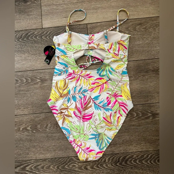 No Boundaries One Piece Bathing Suit Jungle Print Multicolor L NWT - Picture 3 of 8